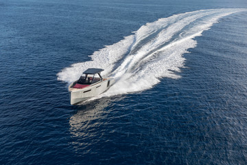 luxury motor boat, aerial view 