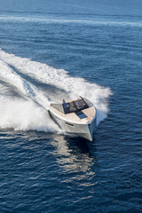 luxury motor boat, aerial view 