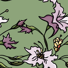 Flowers, Magnolia, spring. Seamless pattern. Vector illustration.