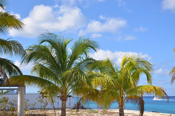 Umbrellas on the beach. Travels. Exotic rest. Ocean