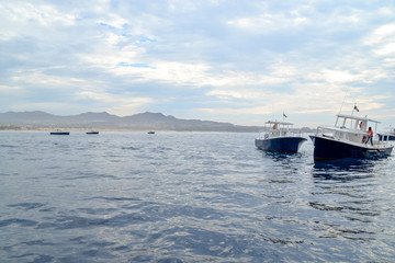 Yacht in the sea. Waves on the sea. Travels. Sunset. Relaxation. tourism