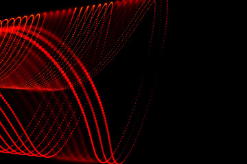 Red dotted lines on black background with abstract shapes.
