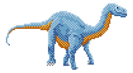 A dinosaur diplodocus 8 bit pixel art video arcade game cartoon character © Christos Georghiou