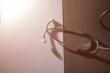 Cardiology. Tonometer and a manometer, stethoscope for diagnosis to measure of blood pressure and...