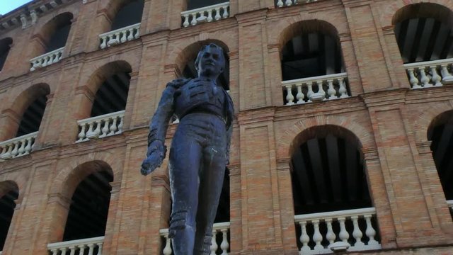 Statue of the bullfighter and banderillero Manolo Montoliu in the exterior of the Valencia bullring