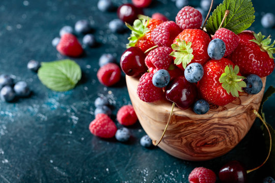 Berries closeup colorful assorted mix.