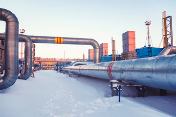 Oil, gas industry. Gas booster compressor station, gas transportation plant,