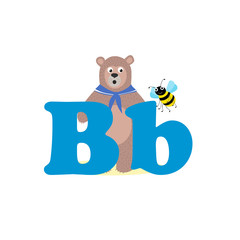 Alphabet for children, letter B, bear, vector illustration.