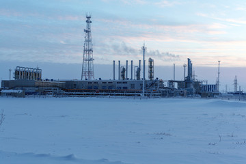 Obraz premium Oil, gas industry. Gas booster compressor station, gas transportation plant