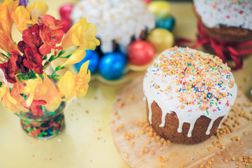  Easter cake. Easter background, Easter eggs, toned.