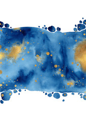 Abstract indigo blue and gold watercolor hand painting on withe paper background for decoration on advertising artwork and wedding card.