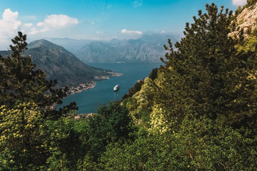 Fototapeta na wymiar Lifestyle mountain peaks. Bay of Kotor. Montenegro freedom and travel.