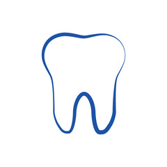 Design of a blue contour of a tooth on a white background. Icon, vector.