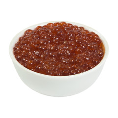 Chum salmon in a white bowl isolated on white