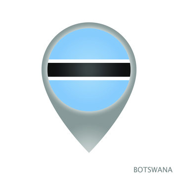 Map pointer with flag of Botswana. Colorful pointer icon for map. Vector Illustration.