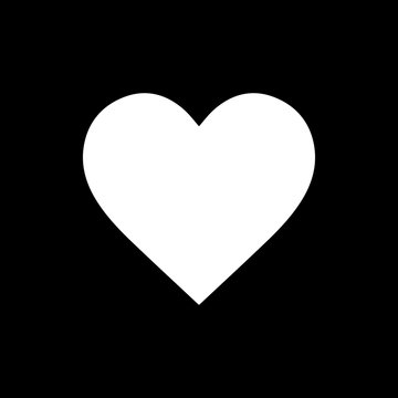 Flat monochrome heart symbol for web sites and apps. Minimal simple black and white heart symbol. Isolated vector white heart symbol on black background.