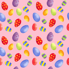 seamless watercolor pattern for Easter with different elements: eggs. ideal for fabric, wrapping paper, decor
