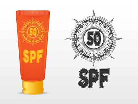 template orange tube with yellow cap. single color pattern sunscreen icon SPF 50. isolated on white background