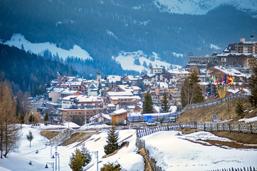 Fototapeta na wymiar san Cassiano, Bolzano, Italy - 03.09.2018: ski resort in Italy. Dolomites