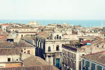 Catania aerial cityscape, travel to Sicily, Italy.