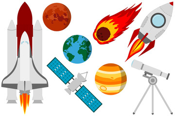 Detailed set of different colorful space icons
