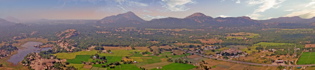 Fototapeta premium Panoramic view from Gingee Fort, Thiruvannamalai in Tamil Nadu India