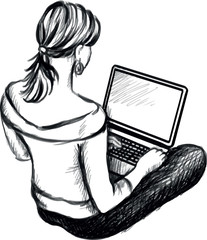 computer girl vector illustration