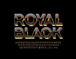 Vector Royal Black Font. Elegant 3D Alphabet Letter, Numbers and Symbols. 