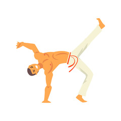Capoeira Dancer Fighter Character Practicing Movement, Brazilian National Struggle Vector Illustration