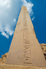 Obelisk with hieroglyphics and ancient egyptian Karnak Temple
