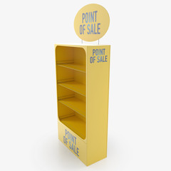 Empty store shelves. Retail shelf rack. Showcase display. Mockup template ready for design. 3d rendering.