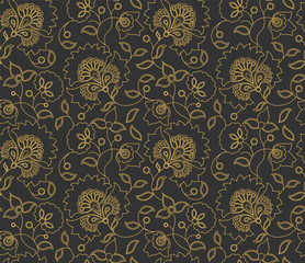 Vector seamless flower indian style pattern on gray background