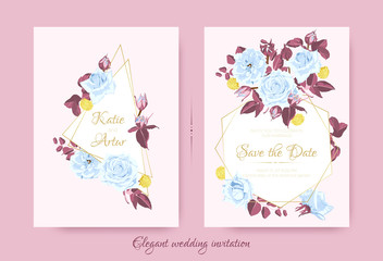 Wedding Card Templates with Vintage Roses.