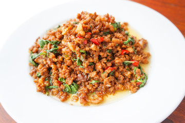 Fried Stir Basil with Minced pork,Pad kra pao. Thai food/Thai style.