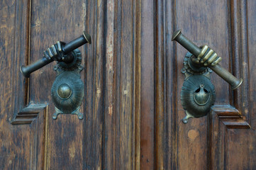 old wooden door handle