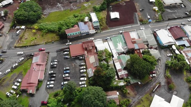 aerial pan left of downtown Pahoa