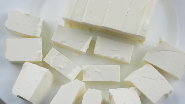 Slices feta cheese close up