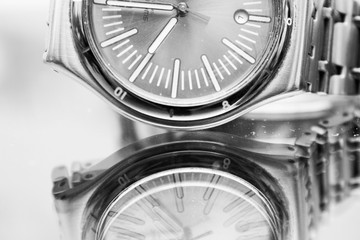 photo of a wrist watch in black and white