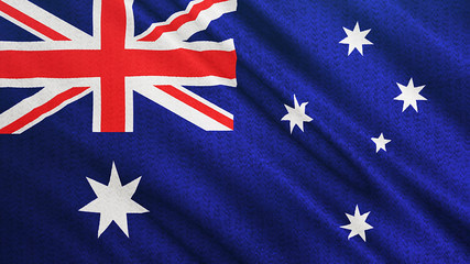 Australia flag is waving 3D illustration. Symbol of Australian national on fabric cloth 3D rendering in full perspective.