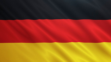 Germany, Deutscland flag is waving 3D illustration. Symbol of German on fabric cloth 3D rendering in full perspective.