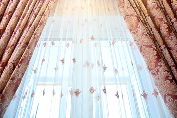 Window curtains background. Home textile decor.