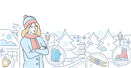 Hello, winter - modern line design style illustration