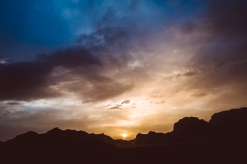 Mountains during sunset in Wadi Rum, Jordan