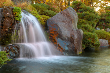 Close up beautiful waterfall in autumn at japan