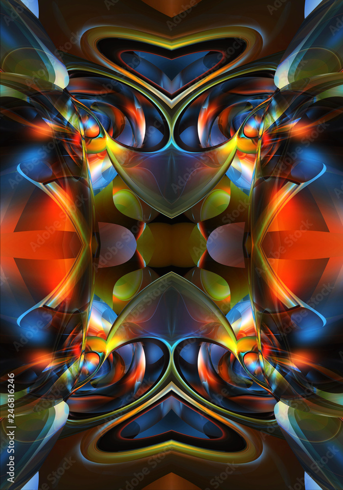 Aufkleber unique artistic 3d computer generated bright beautiful abstract multicolored fractals artwork backgr