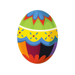 cartoon happy easter scene with colorful easter egg on white background - illustration for children