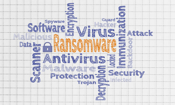 Ransomware Cloud auf Schreibblock Konzept