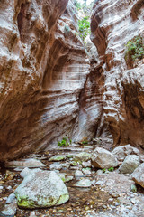 Stuck Hanging Stone in Avakas canyon. Akamas Peninsula landscape. Cyprus landmark