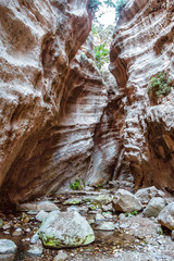 Stuck Hanging Stone in Avakas canyon. Akamas Peninsula landscape. Cyprus landmark