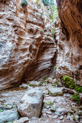 Stuck Hanging Stone in Avakas canyon. Akamas Peninsula landscape. Cyprus landmark